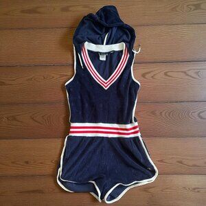 CHAMPION Women's Navy Blue Terry Hooded Romper Size Small